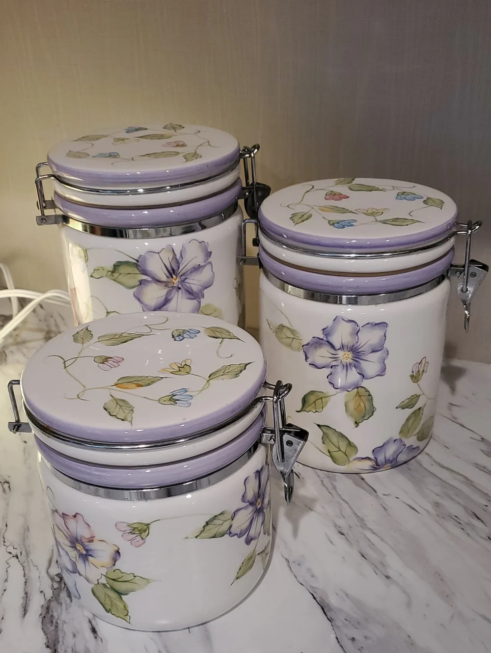 Vintage Floral Ceramic Kitchen Canister Set - Lavender Accents Capriware